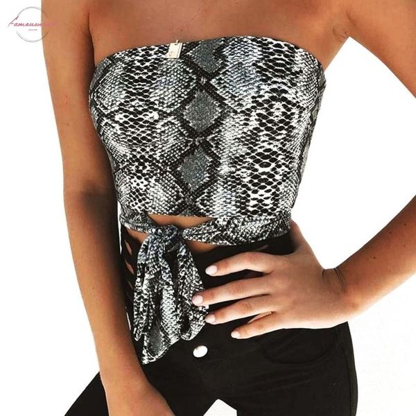 

crop women strapless boob tube ladies stretch bandeau bra crop 2019 party shirt snake skin printed, White