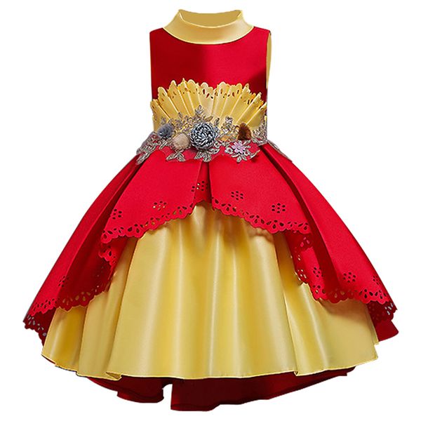 

12yrs new big bow tutu princess for elegant flower birthday party girl dress baby girl's christmas clothes y200317, Red;yellow