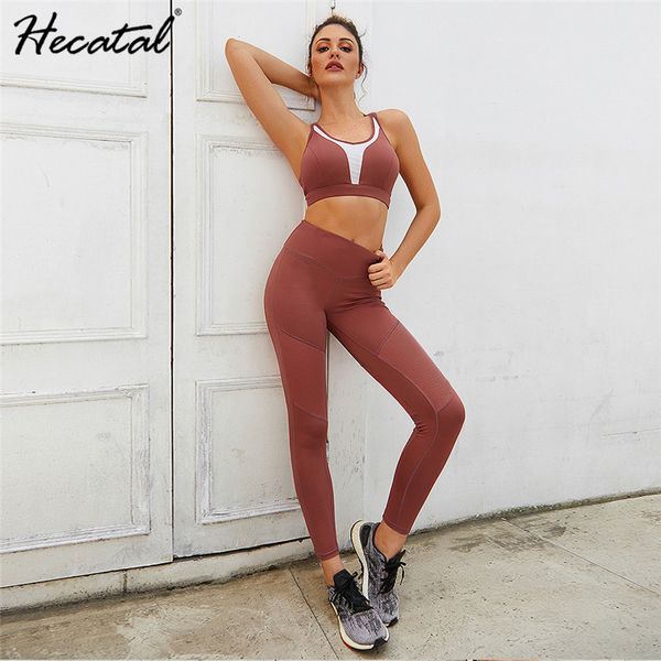 

hecatal solid color yoga set fashion sports fitness running moisture wicking thin hip professional sportswear suit women, White;red