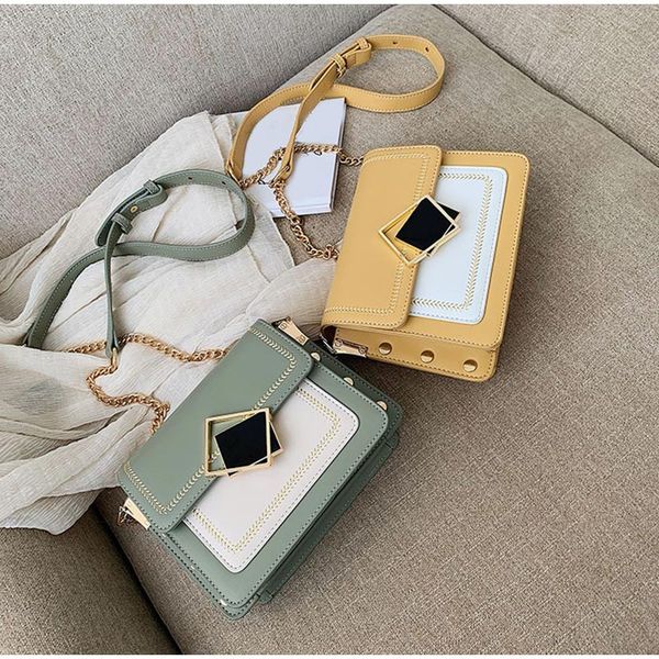 

new 2020 contrast color leather crossbody bag for women small square chain shoulder messenger bags girls purse travel phone bags