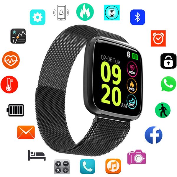 

square smart sport watch men watches digital led electronic stainless steel new male wrist watch for men clock wristwatch hours, Slivery;brown