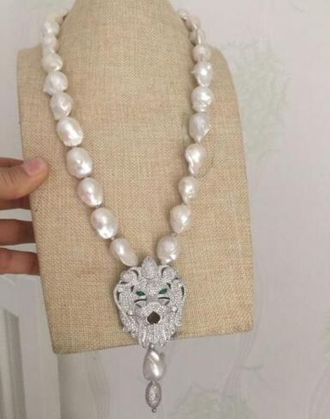 

envÃ­o gratis nuevo diseÃ±o 18-20mm barroco blanco collar de perlas, Silver