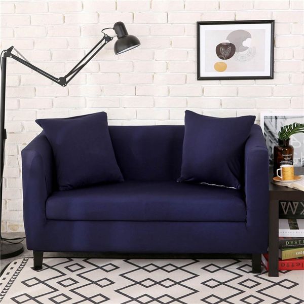 

2019 dark blue solid print sofa cover slipcover stretch elastic spandex/polyester chair loveseat l shape sectional