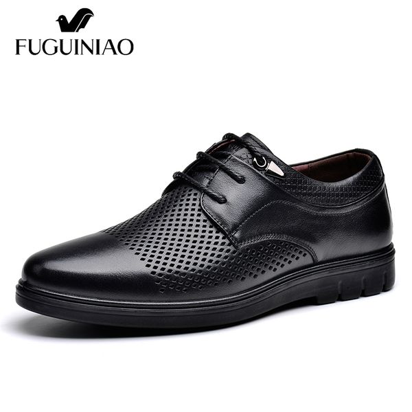 

summer breathable flat shoes fuguiniao genuine leather men's casual shoes / color black , brown / size 38 - 44