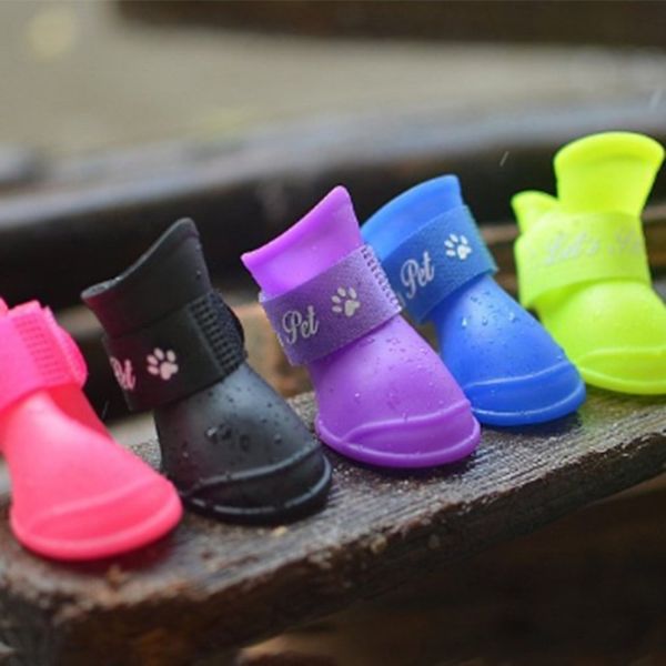 

1 пара / set водонепроницаемый anti-slip домашние животные собаки обувь дышащий пвх сплошные цвета дождя сапоги обувь для зоотоваров