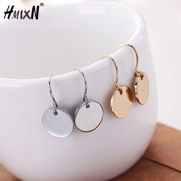

2019 simple coin metal round gold color drop earrings for women oorbellen alloy geometric earring jewelry gift boucle doreille, Silver