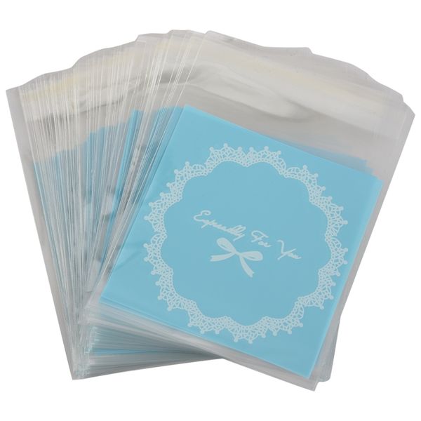 

100 pcs lovely cute bowknot opp self adhesive cookie bakery candy biscuit roasting treat gift diy plastic bag (blue)10*10cm