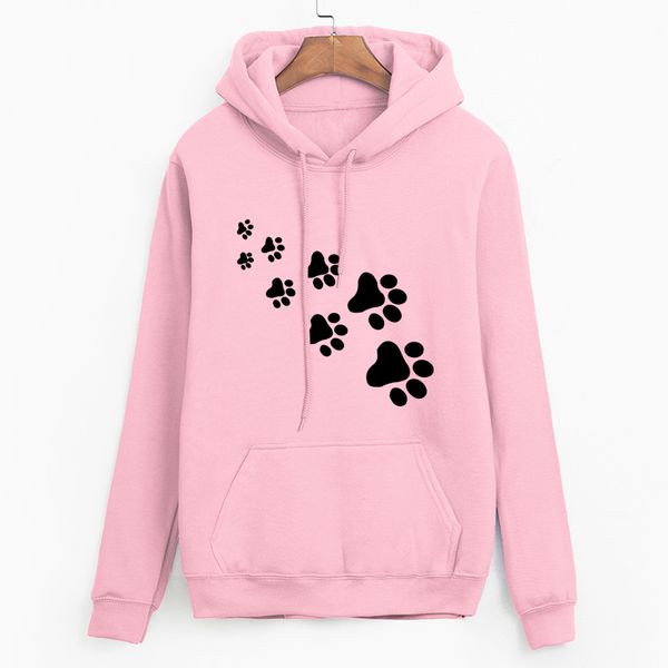 

white pink brand tracksuits femme casual 2019 kawaii cat paws print hoodies for women fleece autumn winter sweatshirt pullovers, Black