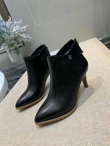 

explosive calfskin pointed party banquet black short boots international fashion designer high-heeled work women's boots with high 8cm