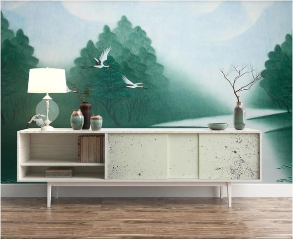 

3d wallpaper custom p mural quietly elegant landscape birds background wall ink new chinese tv background wall wallpaper for walls 3 d