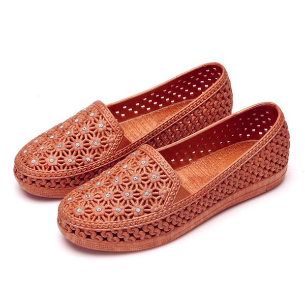 

new shoes women hollow out lady beach sandal slip on shoe summer leisure woman flats candy color bling women loafers breathable, Black