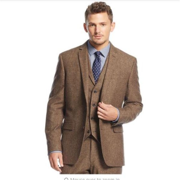 

2020 new brown tweed men suit slim fit 3 piece groom tuxedo wedding suits custom prom blazer terno masculino jacket+pant+vest, White;black