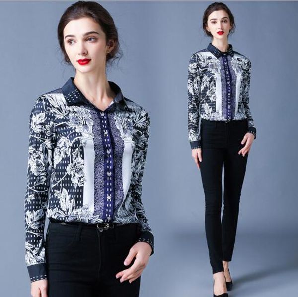 

spring and autumn new fashion print slim long sleeve shirt, White