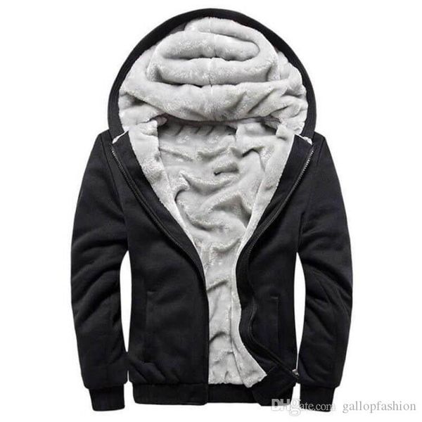 

mens designer winter thick warm fleece lined hoodie with pockets full zip sweatshirt windproof hooded pullover outdoor casual jumper jacket, Black