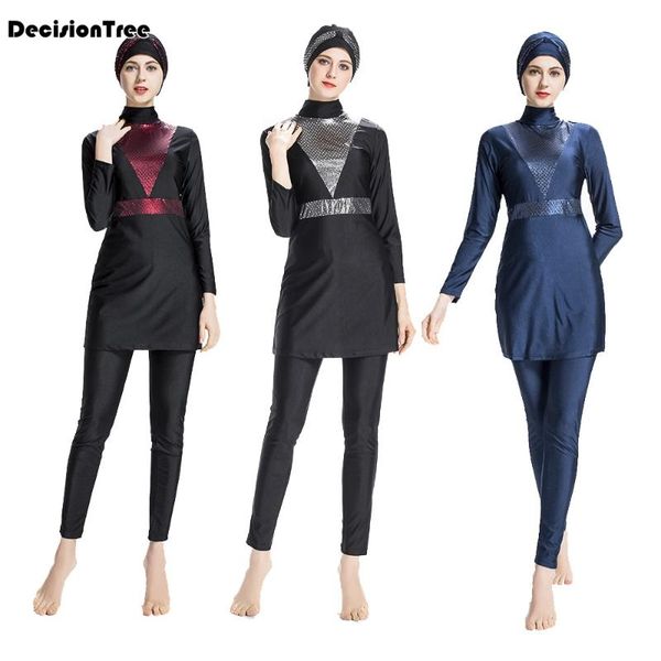 

2020 modest swimsuits plus women beachwear islamic swim wear black muslim swimwear full cover hijab swimming