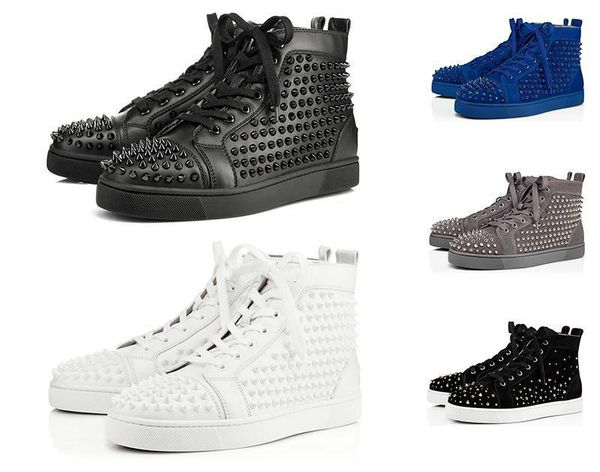 

2020 дизайнерская обувь мужчины женщины моды спайк кроссовки черный красный белый синий кожа замша graffiti flat днища luxury размер casual, Black