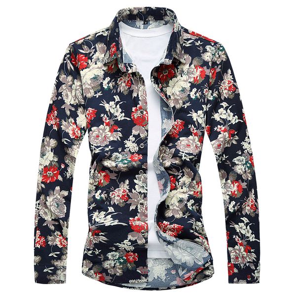 

mens shirts camisa masculina long sleeve shirt men slim floral casual male dress shirt -7xl fashion beach hawaiian shirts brand, White;black