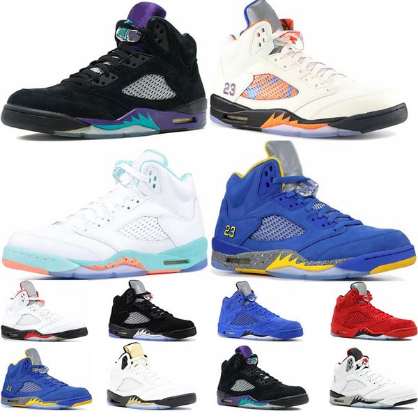 

New Mens basketball shoes 5s white cement black grape fresh prince International Flight olympic-gold wings sports sneaker trainers big size
