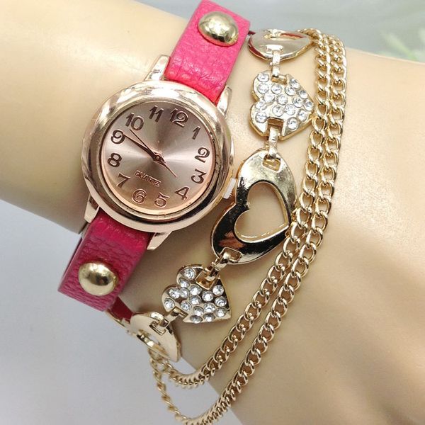 

2018 fashion woman leather rhinestone rivet chain quartz bracelet wrist watches ladies quartz-watch clock dropshipping, Slivery;brown