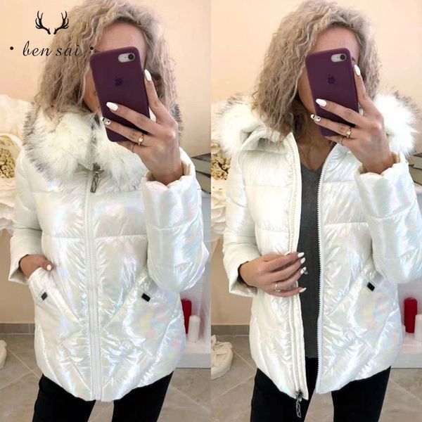 

fashion women fur hooded warm parker coats female glossy material thicken jackets ladies casual short coats winter new, Black