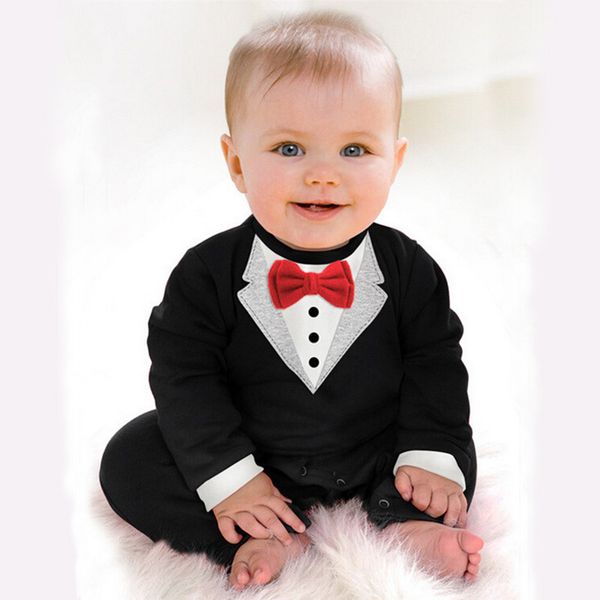 

newborns costume for a baby boy clothes tie bow gentleman suit children's leisure toddler clothes jumpsuit infan rompers 0-2y, White