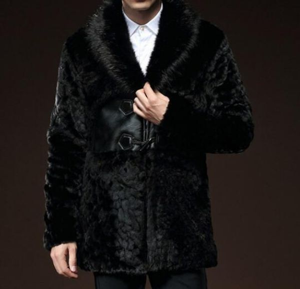 

s-6xl 2019 spring men's new fashion large size long imitation sable slim lapels fur coat, Black