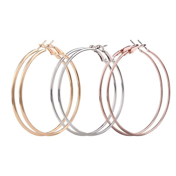 

3 pairs women thin round large hanging loop earrings (a, Golden;silver