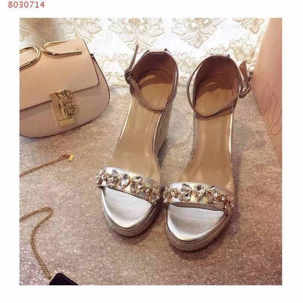 

wedge heels pink black sliver gold diamond decoration summer sandals classic style classic temperament women shoes