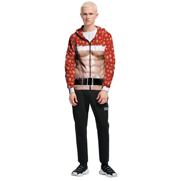 

men christmas 3d print long sleeve zip hooded sweater jacket coat streetwear chaqueta hombre #3, Black;brown