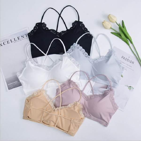 

camisoles & tanks lace thread suspenders wrapped chest female seamless ice silk beautiful back underwear cool and breathable gathered br, Black;white