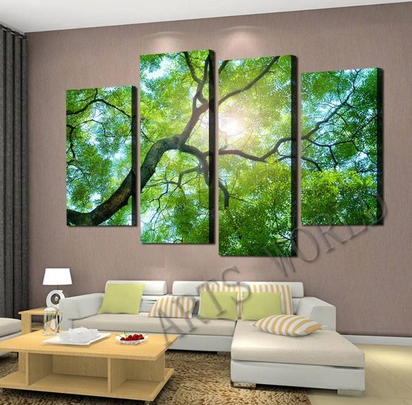 

4pcs/set unframed green forest up-look landscape oil painting on canvas giclee wall art painting art picture for home decor