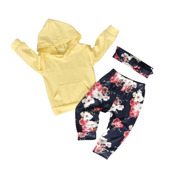 

clothing sets born baby girl clothes set long sleeve hoodie sweatshirt floral pants with headband infant 3pcs suit toddler outfits, White