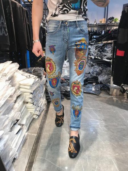 

ah0143 fashion men's jeans 2020 runway luxury european design party style men's clothing, Blue