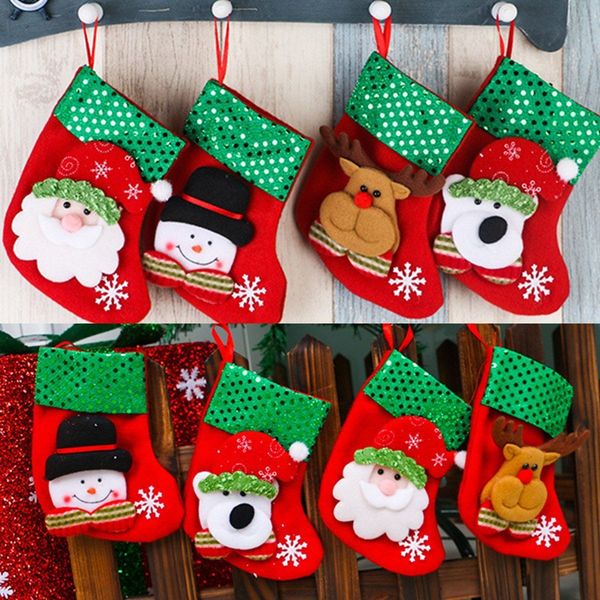 

2pcs / lot christmas gift bags santa claus elk snowman christmas socks stockings candy socks tree xmas party home decoration
