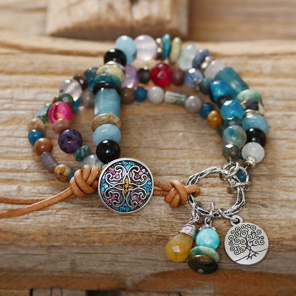 

fashion mixed 3 strands natural stones bracelets handmade charm pendant bracelets bohemia bracelet women jewelry s016, Black