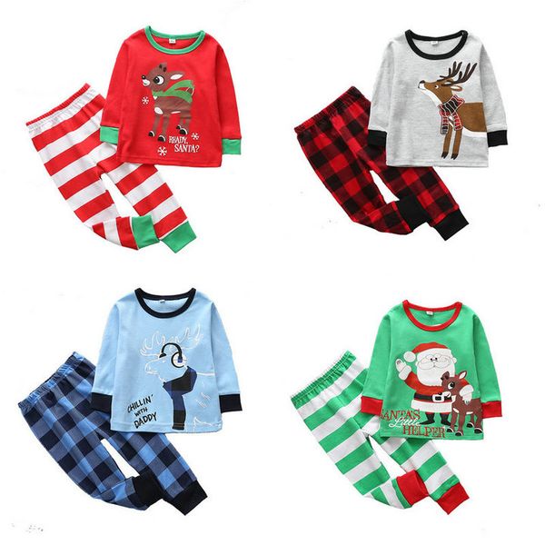 

retail 35 styles baby kids tracksuit christmas pajamas suit 2pcs outfits suits sets newborn toddle cartoon printed cotton home clothing, White