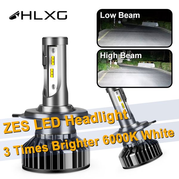 

2pcs zes h7 h4 led chip light bright 6000k automible h8 h9 9006 9005 3 led headlight lampada h11 luce blub 12000lm hlxg