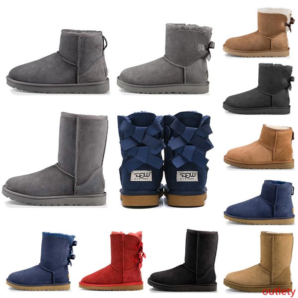 

new wgg fashion designer women ankle winter australia boots chestnut black coffee tall bailey bowknot womens work snow knee high fur boots