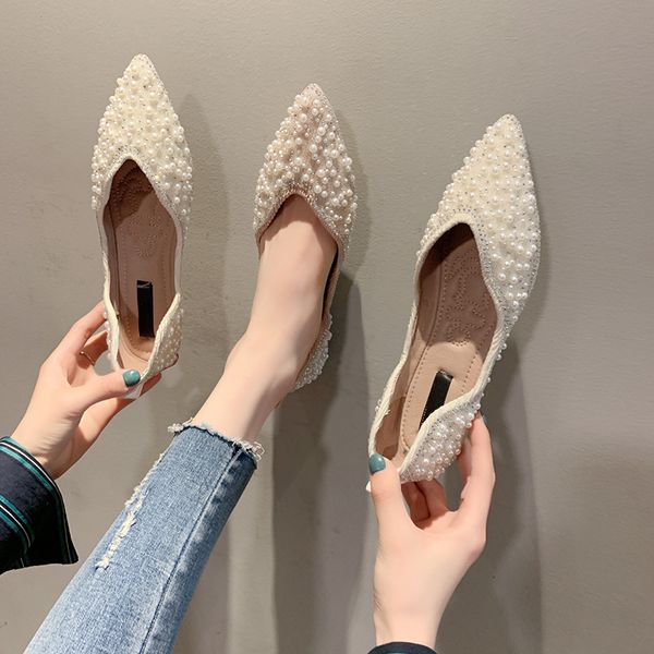

shoes woman flats shallow mouth pointed toe casual female sneakers 2020 fashion women's pearl decorateion dress summer new, Black