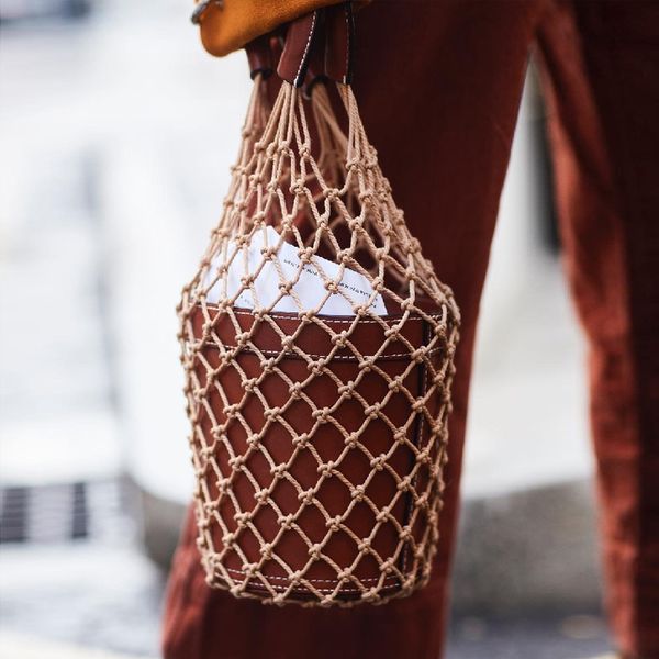 

ниша дизайнер нового стиль mini сумка французского трикотажная веревка веревка сетка ведро мешок