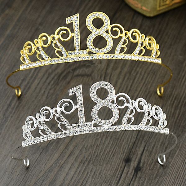 

anniversary birthday 18/25/40/50/60th silver gold rhinestone tiara crown headband, Golden;white