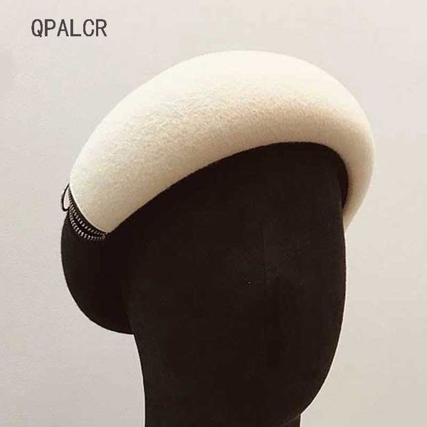 

qpalcr autumn winter wool felt berets hat for women formal hat black white zipper patchwork pumpkin painter, Blue;gray