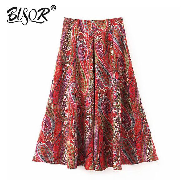 

vintage women paisley print skirts 2019 summer ladies boho stain skirt faldas girl chic jupe femme, Black