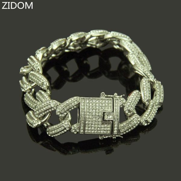 

hip hop iced out bling full paved rhinestones cz men bracelets fashion 8inch long miami cuban chain bracelet hiphop jewelry, Black