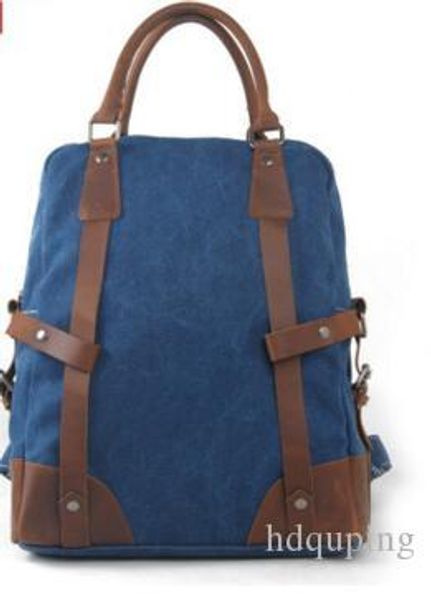 

factory sales retro canvas with leather man handbag contracted multi-function canvas backpack fashion head layer cowhide backpack