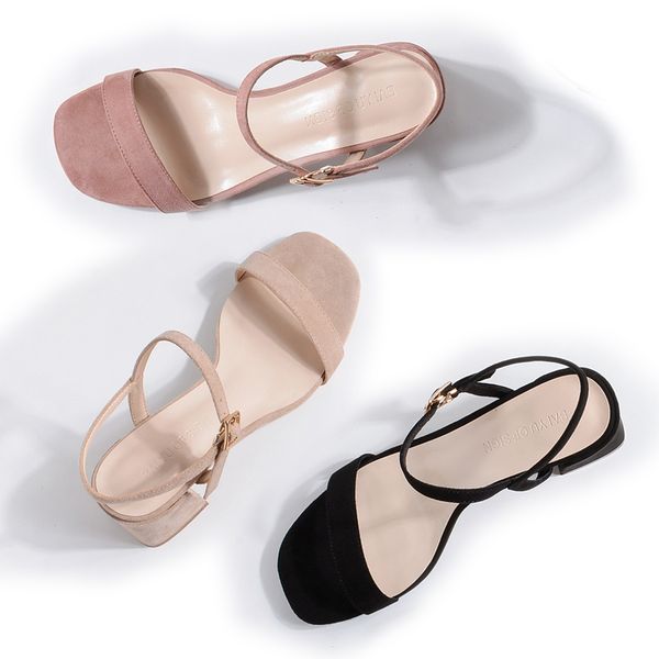 

2020 ladies square high heels sandals shoes woman ankle warp faux suede design wedding sandal office pumps 40, Black