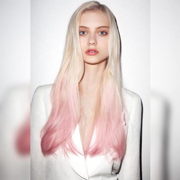 

long curly wigs for women centre parting synthetic hair wigs long natural wave gradient pink wig 20196new hot, Black