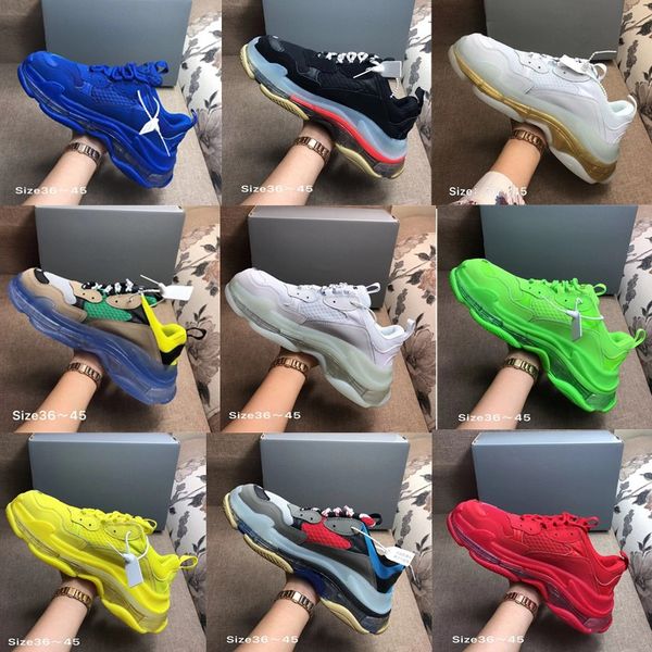 

тройной кроссовки ясно подошва mens коренастый папа обувь белый fluo green neon 2019 унисекс неподдельной кожи высокого качества женщины тре, Black