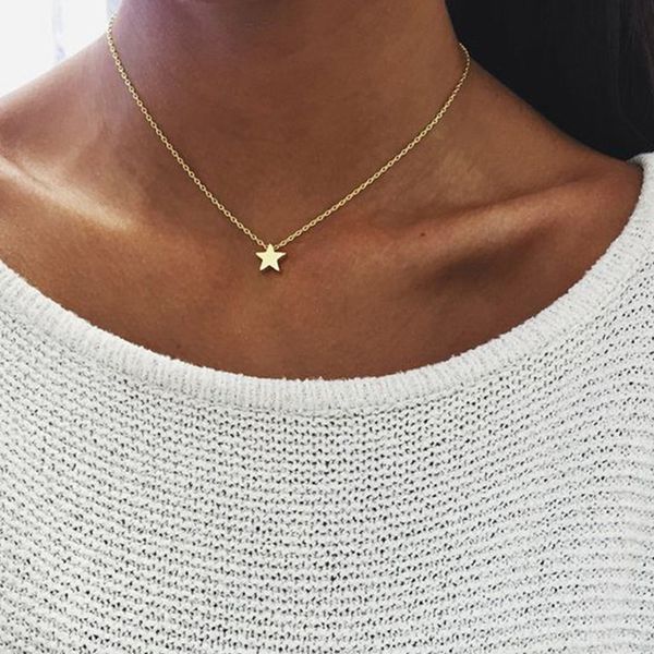 

2017 gold chain star moon choker necklace for women charm chocker necklaces & pendants collier ras du cou femme, Golden;silver