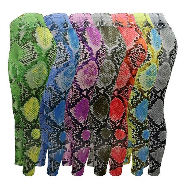 

women's leggings 7-color snakeskin printed yoga pants european and american stitching color hip high waist sports fitness, Black
